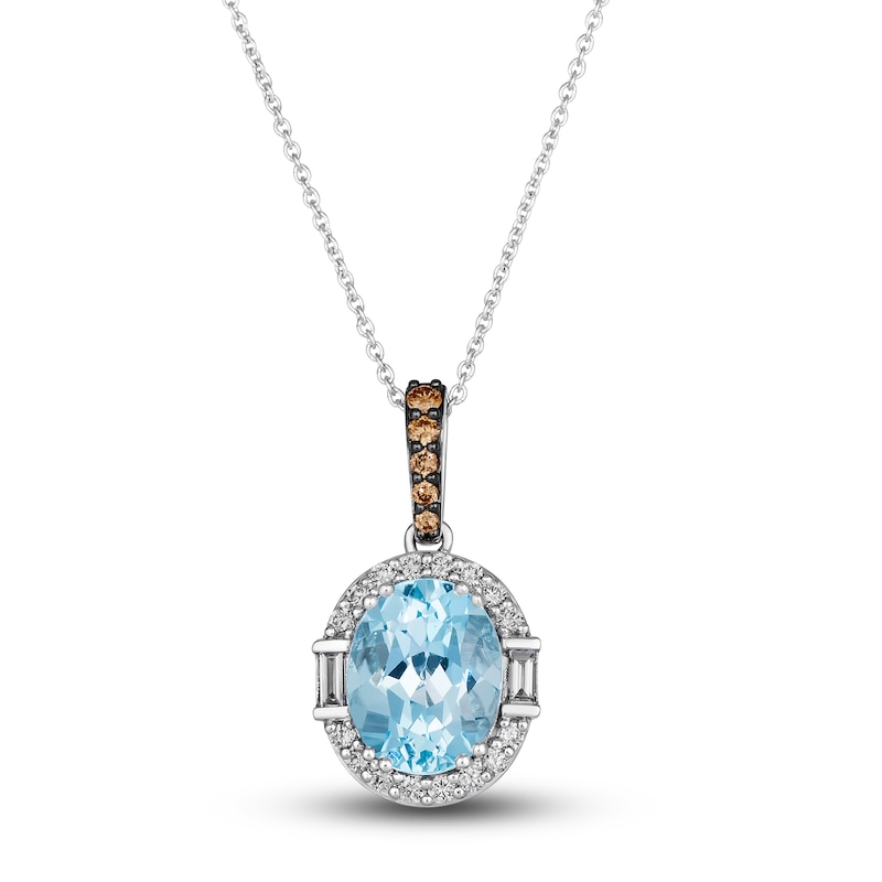 Main Image 1 of Le Vian Natural Blue Topaz Pendant Necklace 1/3 ct tw Diamonds 14K Vanilla Gold 19"