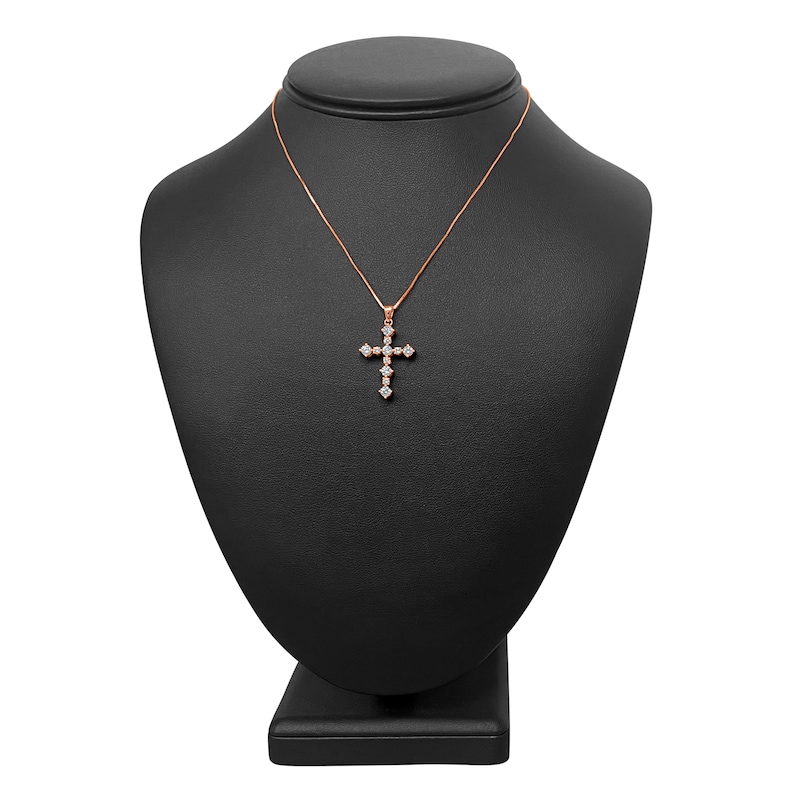Main Image 2 of Diamond Cross Pendant Necklace 1 ct tw Round 14K Rose Gold 18"