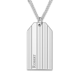 Men's Engravable Dog Tag Pendant Necklace Sterling Silver 22"