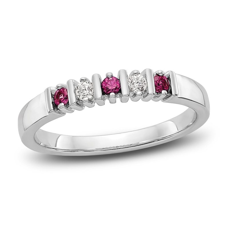Main Image 1 of Natural Ruby Stackable Ring 1/15 ct tw Diamonds 14K White Gold