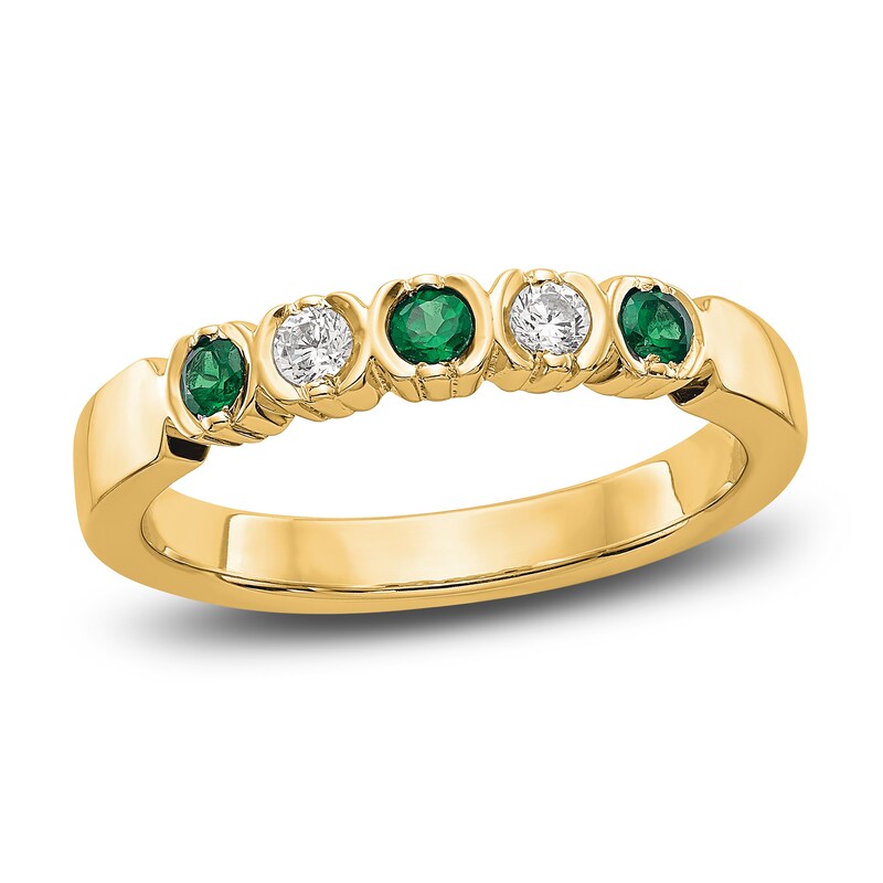Main Image 1 of Natural Emerald Wedding Band 1/10 ct tw Round 14K Yellow Gold
