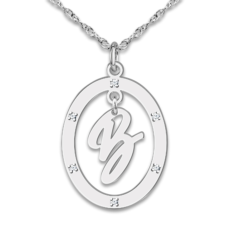 Main Image 1 of Diamond Initial Pendant Necklace 1/20 ct tw Round 14K White Gold 18"
