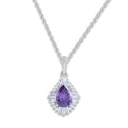 Natural Amethyst Pendant Necklace 1/6 ct tw Diamonds 14K White Gold 18"