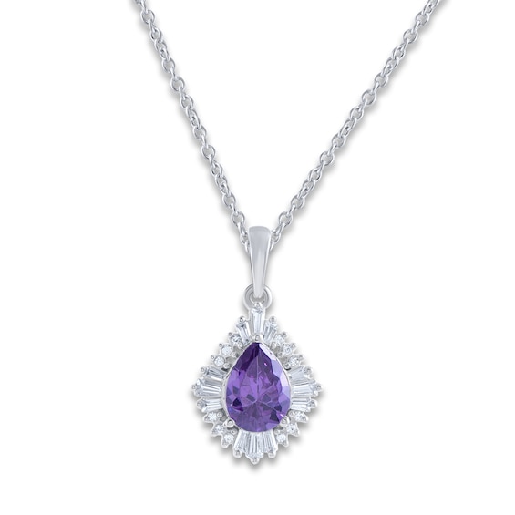 Natural Amethyst Pendant Necklace 1/6 ct tw Diamonds 14K White Gold 18"