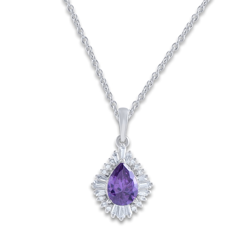 Main Image 1 of Natural Amethyst Pendant Necklace 1/6 ct tw Diamonds 14K White Gold 18"