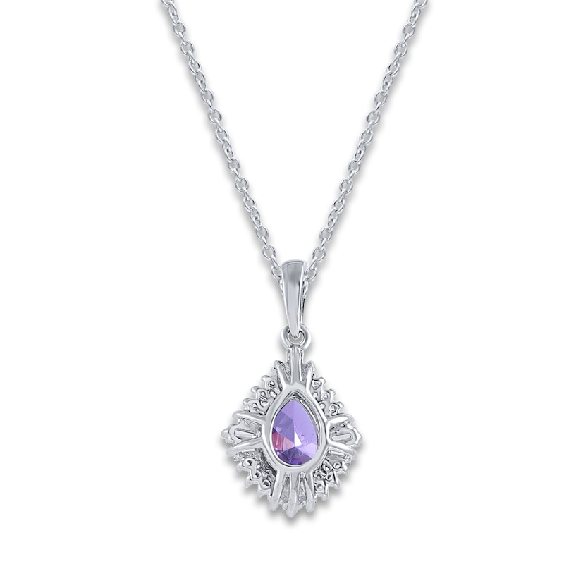 Main Image 3 of Natural Amethyst Pendant Necklace 1/6 ct tw Diamonds 14K White Gold 18"