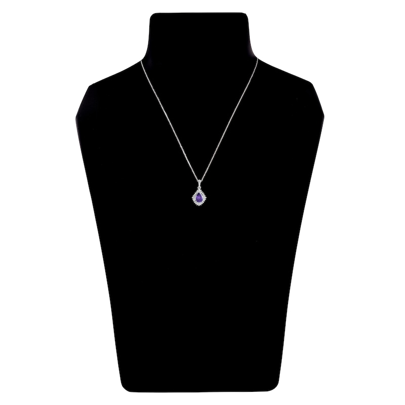 Main Image 4 of Natural Amethyst Pendant Necklace 1/6 ct tw Diamonds 14K White Gold 18"