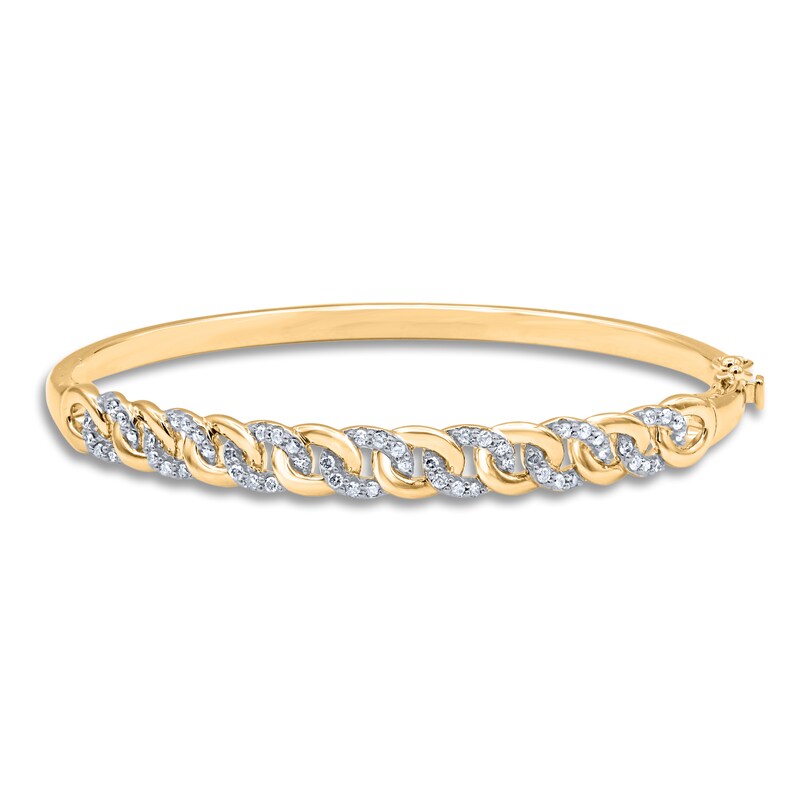 Diamond Bangle Bracelet 1/2 ct tw Round 14K Yellow Gold 7"