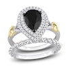 Thumbnail Image 1 of Y-Knot Black Diamond Bridal Set 2-1/3 ct tw Pear/Round 14K Two-Tone Gold