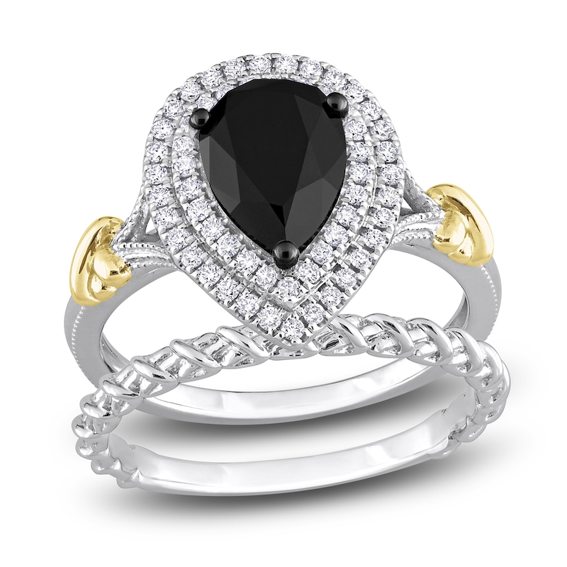 Y-Knot Black Diamond Bridal Set 2-1/3 ct tw Pear/Round 14K Two-Tone Gold