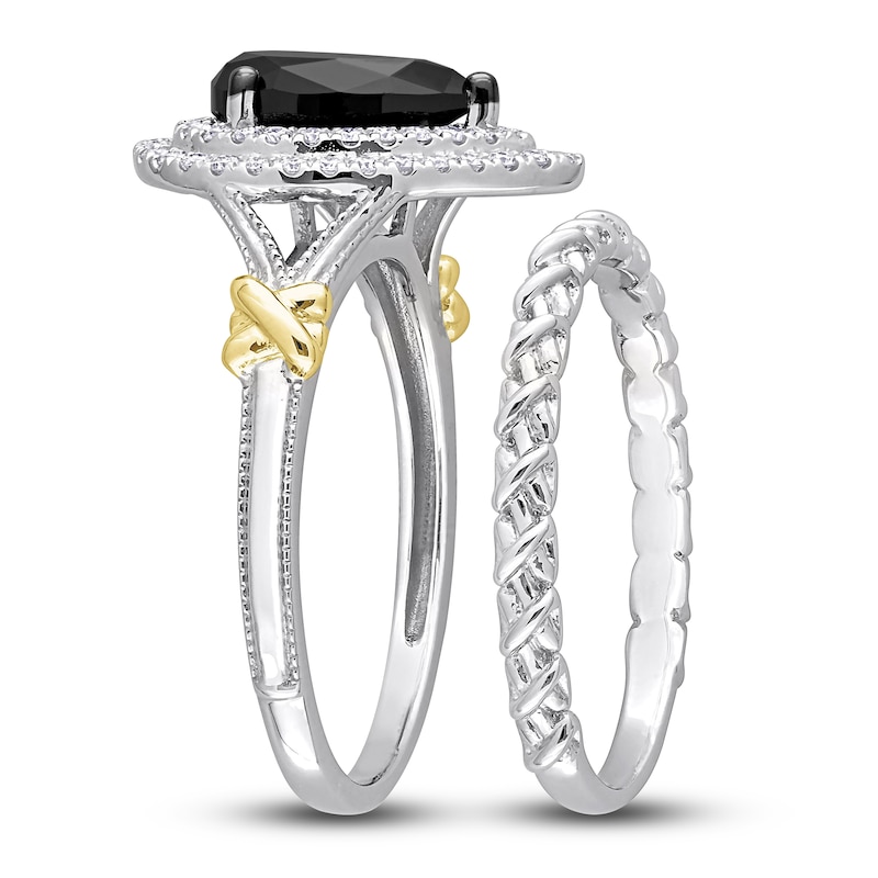 Main Image 2 of Y-Knot Black Diamond Bridal Set 2-1/3 ct tw Pear/Round 14K Two-Tone Gold