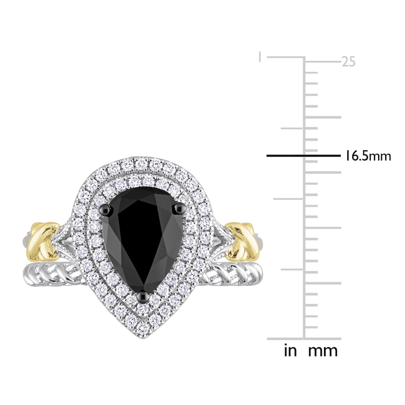 Y-Knot Black Diamond Bridal Set 2-1/3 ct tw Pear/Round 14K Two-Tone Gold