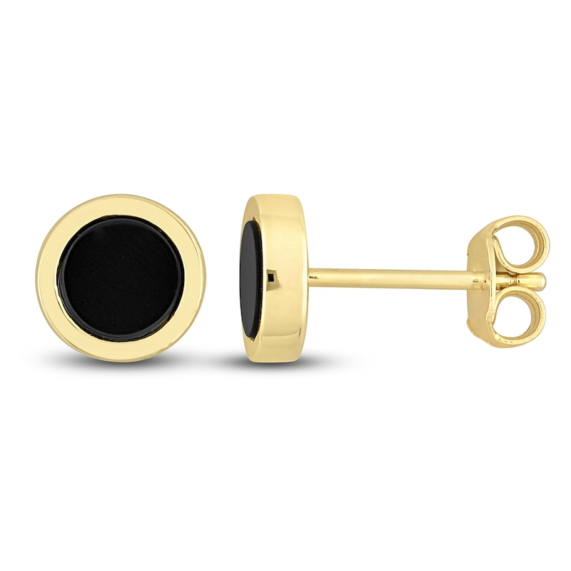 Main Image 1 of Men's Natural Black Onyx Stud Earrings 14K Yellow Gold