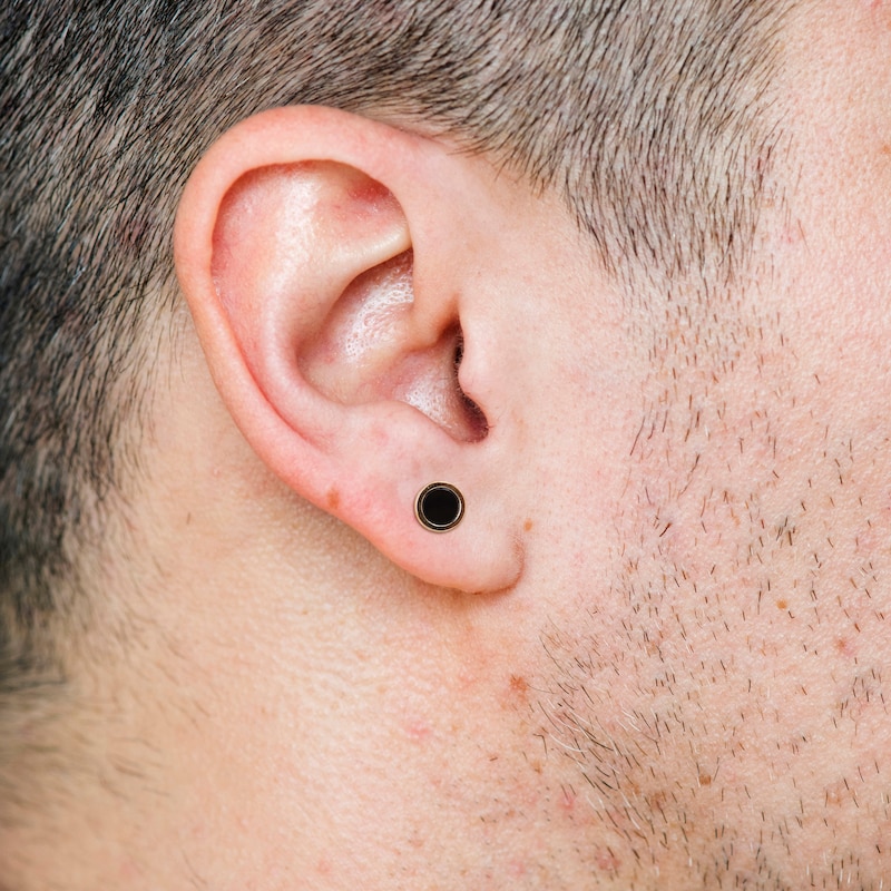 Main Image 3 of Men's Natural Black Onyx Stud Earrings 14K Yellow Gold