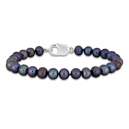 Men's Black Freshwater Cultured Pearl Bracelet Sterling Silver 9&quot;