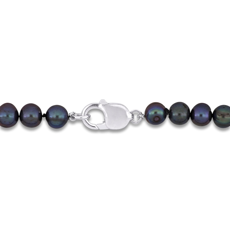 Main Image 2 of Men's Black Freshwater Cultured Pearl Bracelet Sterling Silver 9"