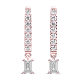 Diamond Drop Earrings 1/2 ct tw Emerald/Round 14K Rose Gold