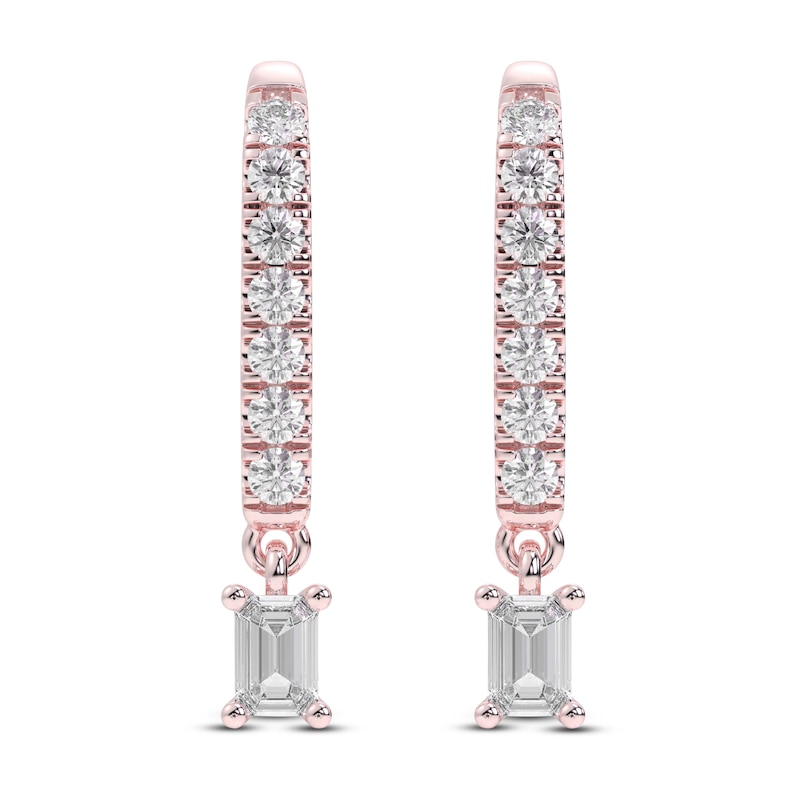 Main Image 1 of Diamond Drop Earrings 1/2 ct tw Emerald/Round 14K Rose Gold