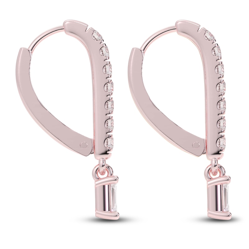 Main Image 3 of Diamond Drop Earrings 1/2 ct tw Emerald/Round 14K Rose Gold