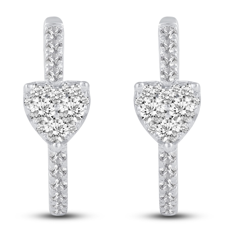 Main Image 1 of Diamond Heart Hoop Earrings 1/2 ct tw Round 14K White Gold