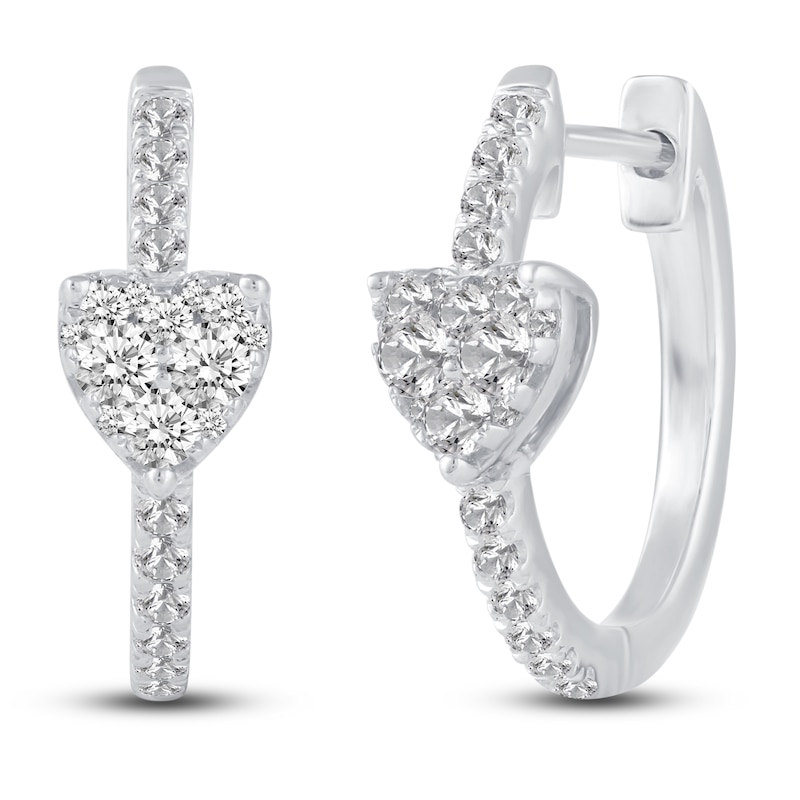 Main Image 2 of Diamond Heart Hoop Earrings 1/2 ct tw Round 14K White Gold