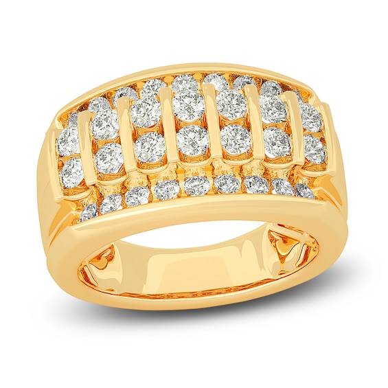 Mens Diamond Ring 2 ct tw Round 14K Yellow Gold
