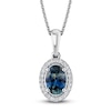 Thumbnail Image 1 of Montana Blue Oval-Cut Natural Sapphire Necklace 1/20 ct tw Round Diamonds 14K White Gold 18"