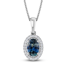 Montana Blue Natural Sapphire Necklace 1/20 ct tw Diamonds 14K White Gold 18&quot;