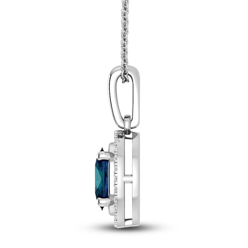 Main Image 2 of Montana Blue Oval-Cut Natural Sapphire Necklace 1/20 ct tw Round Diamonds 14K White Gold 18"