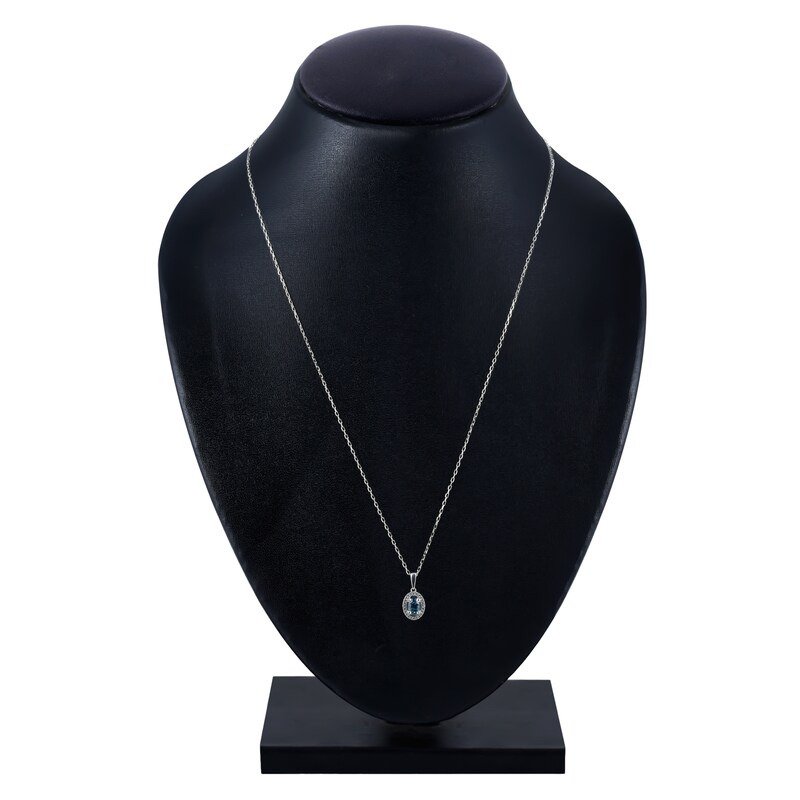 Main Image 3 of Montana Blue Oval-Cut Natural Sapphire Necklace 1/20 ct tw Round Diamonds 14K White Gold 18"