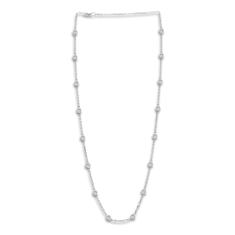 Main Image 1 of Diamond Station Necklace 2-1/8 ct tw Round 14K White Gold 18"