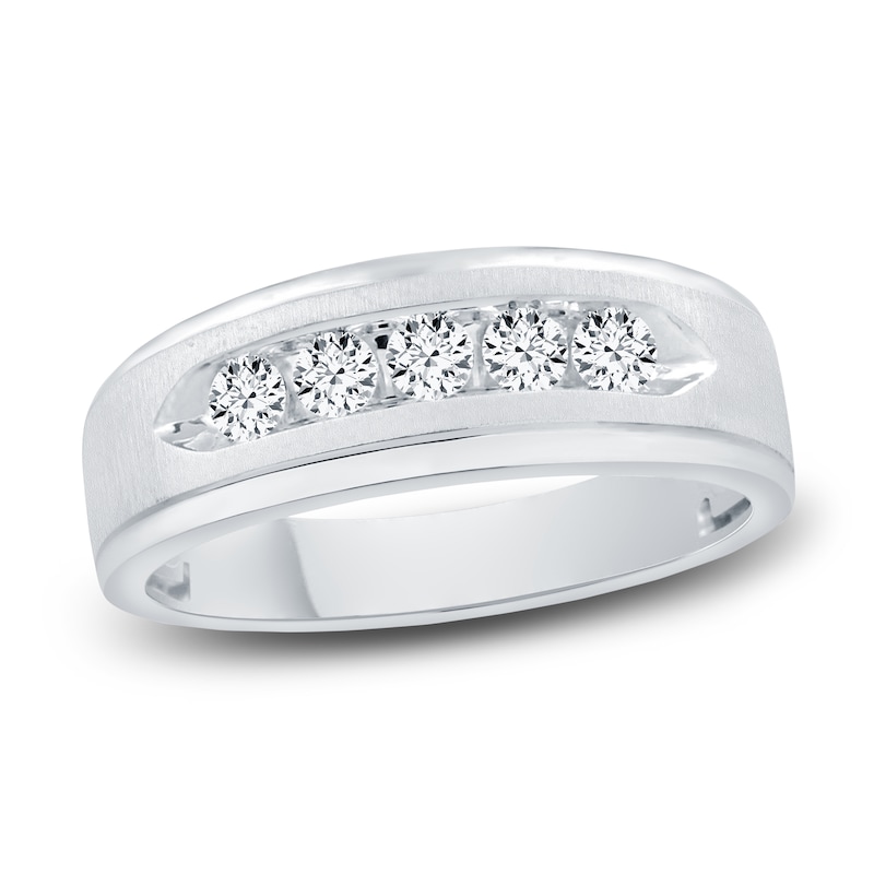 Main Image 1 of Men's Diamond Wedding Band 1/2 ct tw Round 14K White Gold