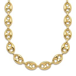 High-Polish Puffy Mariner Link Necklace 14K Yellow Gold 18" 8.4mm