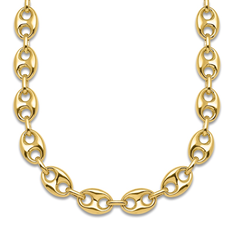 Main Image 1 of High-Polish Puffy Mariner Link Necklace 14K Yellow Gold 18" 8.4mm
