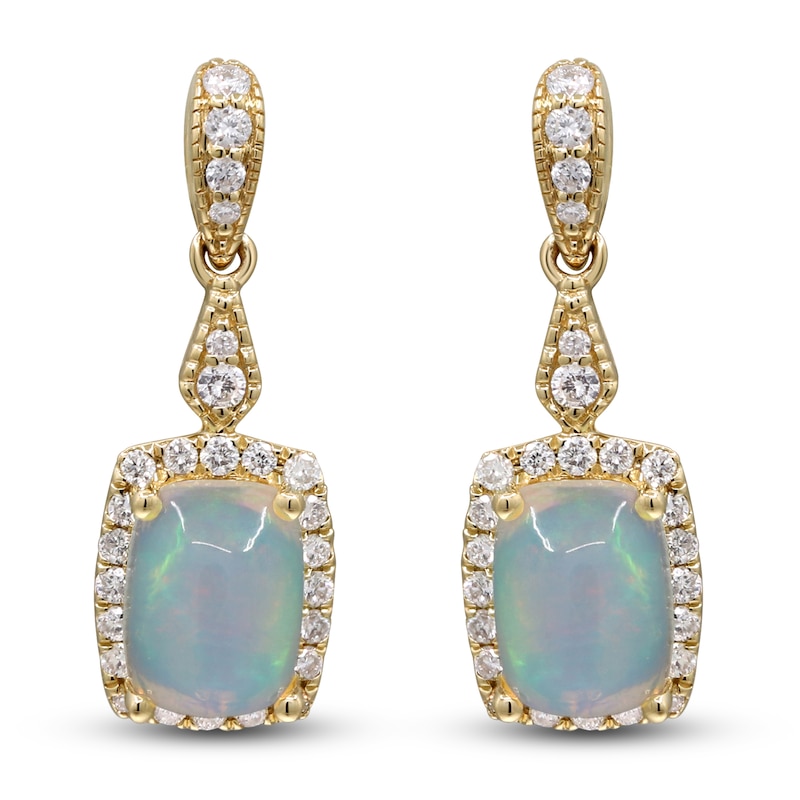 Main Image 1 of Natural Opal & Diamond Drop Earrings 1/3 ct tw 14K Yellow Gold
