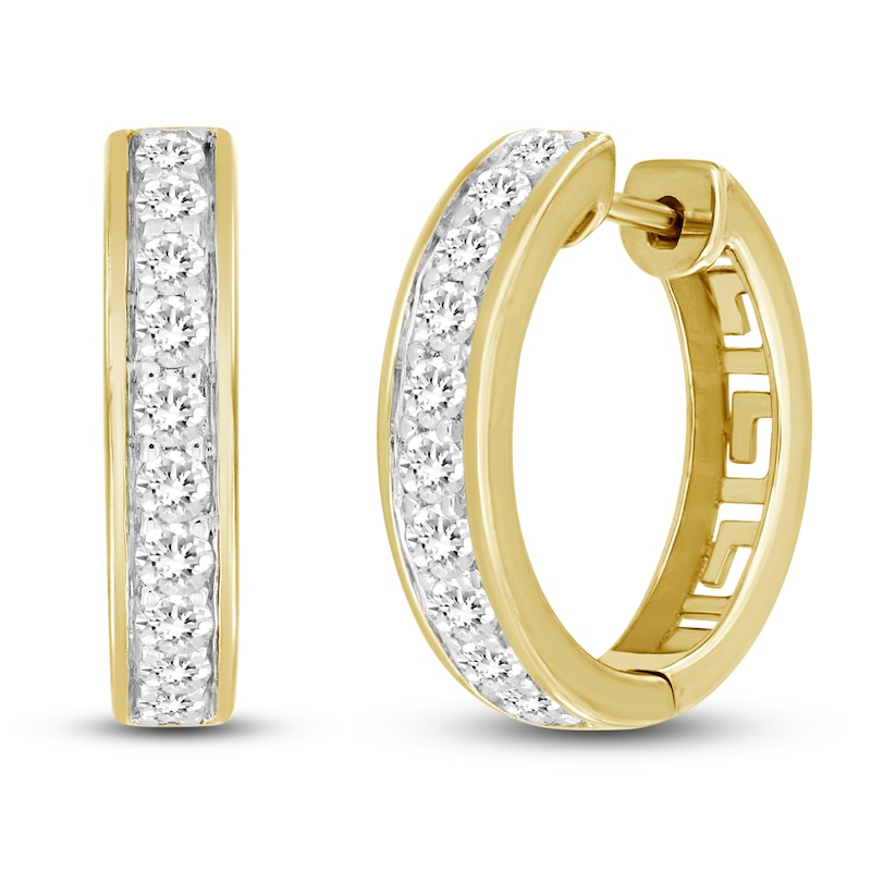 Main Image 1 of Men's Lab-Grown Diamond Hoop Earrings 5/8 ct tw Round 14K Yellow Gold