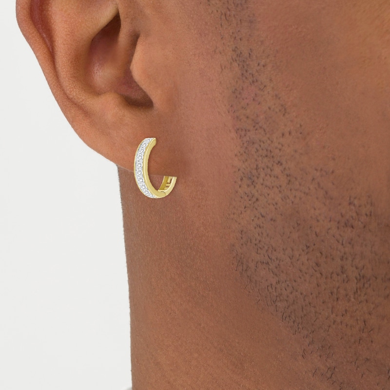 Main Image 3 of Men's Lab-Grown Diamond Hoop Earrings 5/8 ct tw Round 14K Yellow Gold