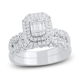 Round & Baguette-Cut Diamond Bridal Set 7/8 ct tw 14K White Gold
