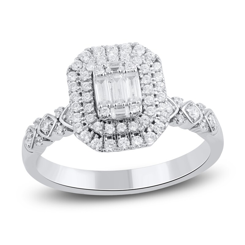 Round & Baguette-Cut Diamond Bridal Set 7/8 ct tw 14K White Gold