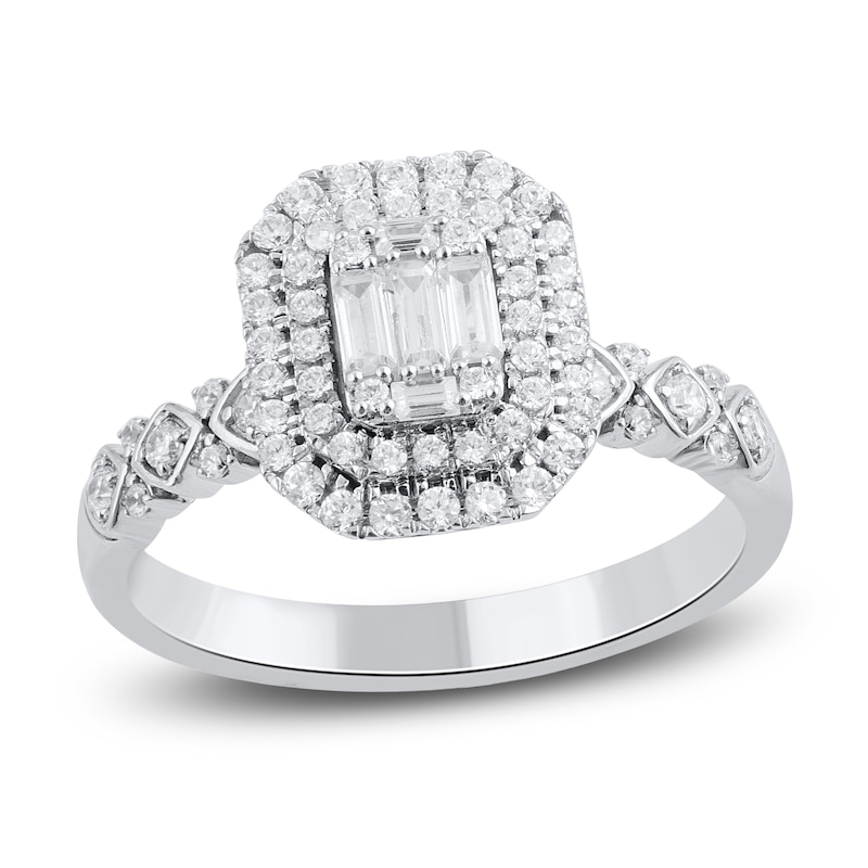 Main Image 2 of Round & Baguette-Cut Diamond Bridal Set 7/8 ct tw 14K White Gold