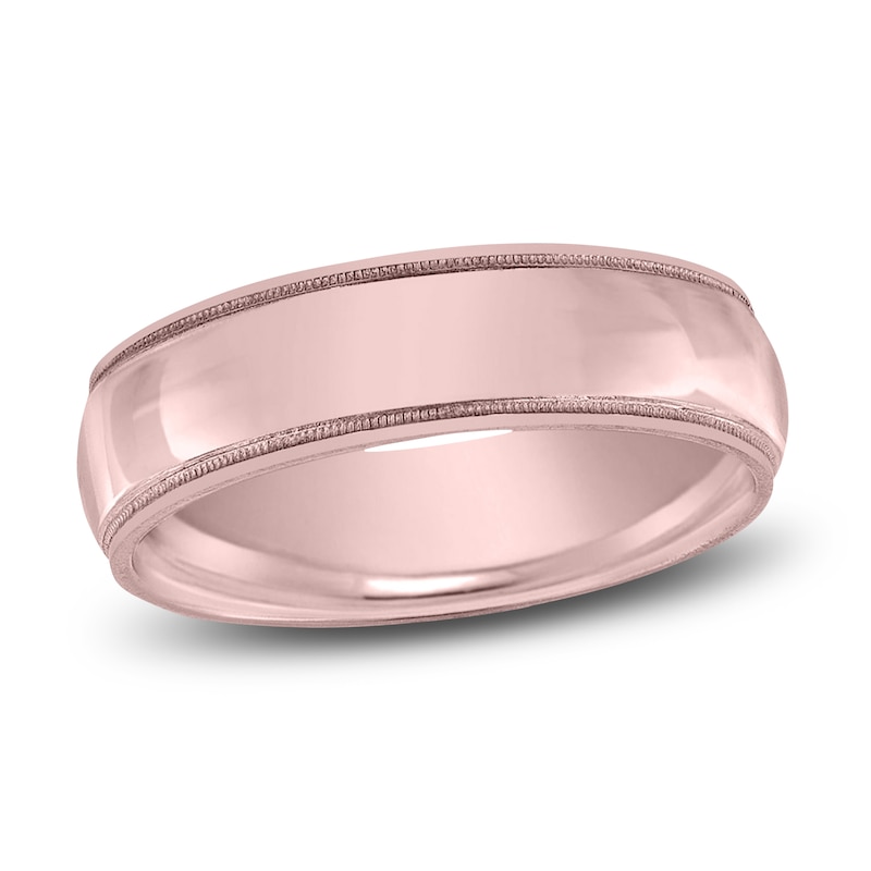 Main Image 1 of Milgrain Beveled Wedding Band 14K Rose Gold 7mm