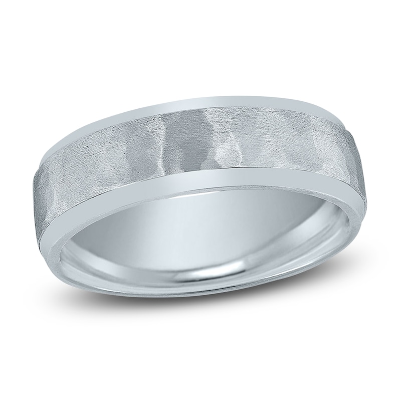 Main Image 1 of Hammered Beveled Wedding Band Platinum 7mm
