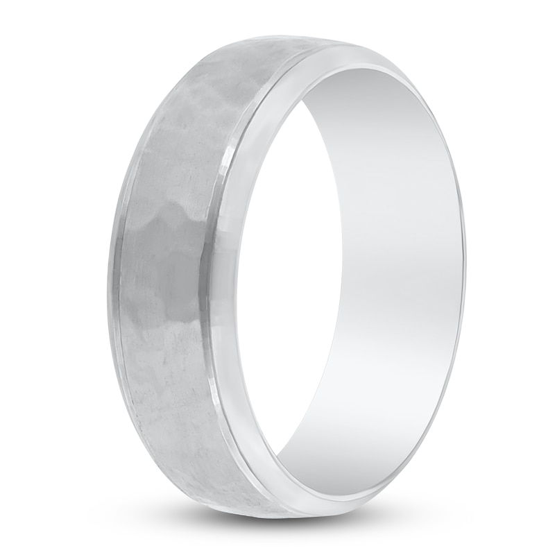 Main Image 2 of Hammered Beveled Wedding Band Platinum 7mm