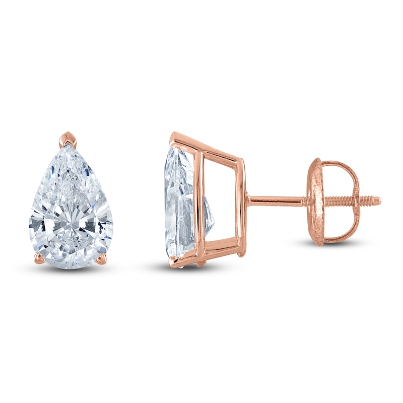 Main Image 1 of Pear-Shaped Lab-Grown Diamond Solitaire Stud Earrings 1-1/2 ct tw 14K Rose Gold (F/SI2)