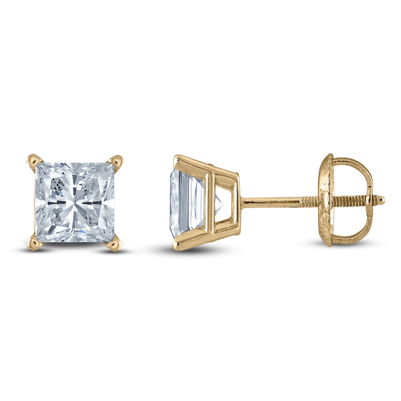 Princess-Cut Lab-Grown Diamond Solitaire Stud Earrings ct tw 14K Yellow Gold (F/SI2