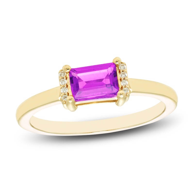 Main Image 1 of Baguette-Cut Natural Amethyst & Diamond Accent Ring 10K Yellow Gold