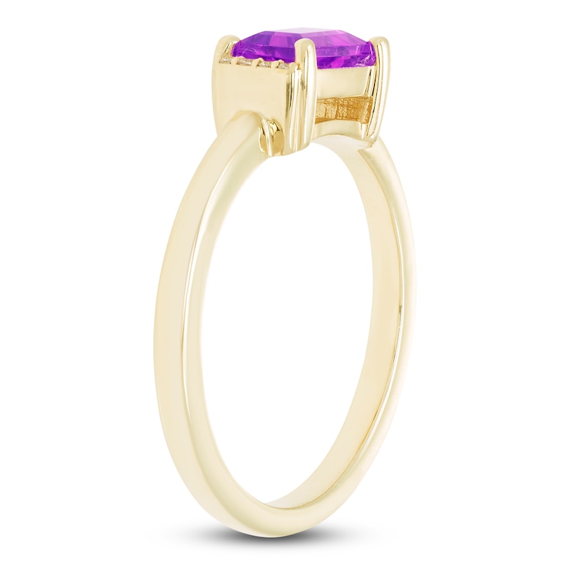 Main Image 2 of Baguette-Cut Natural Amethyst & Diamond Accent Ring 10K Yellow Gold