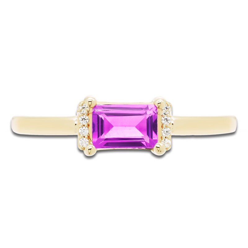 Main Image 3 of Baguette-Cut Natural Amethyst & Diamond Accent Ring 10K Yellow Gold