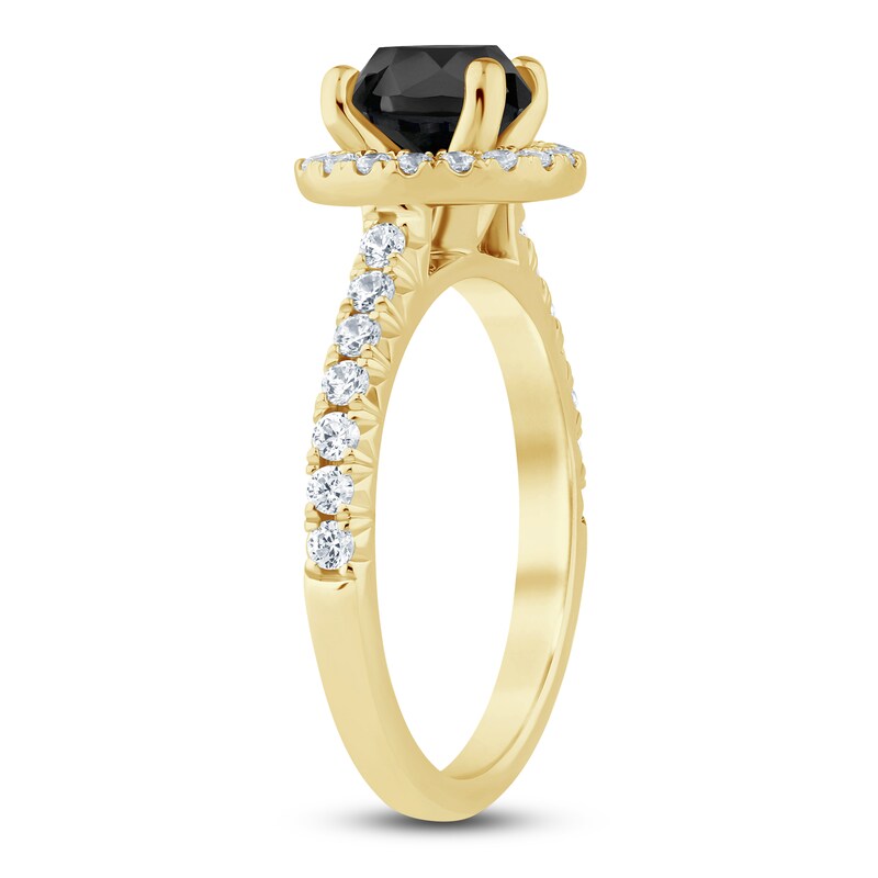 Main Image 2 of Brilliant Moments Round-Cut Black & White Diamond Halo Engagement Ring 2 ct tw 14K Yellow Gold