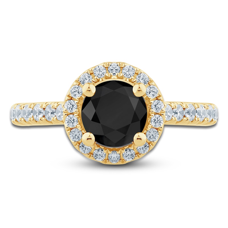Main Image 3 of Brilliant Moments Round-Cut Black & White Diamond Halo Engagement Ring 2 ct tw 14K Yellow Gold